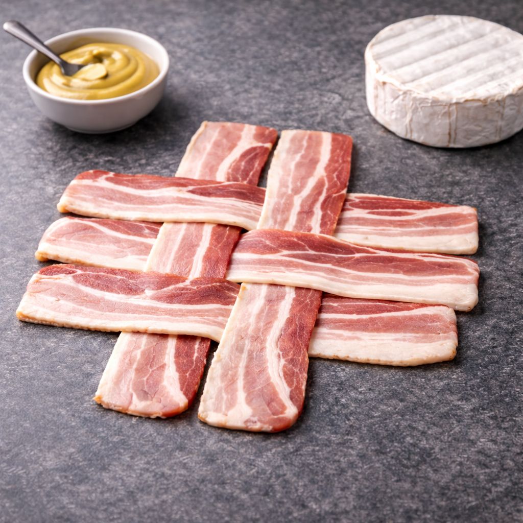 Z plátků angl. slaniny vytvořte mřížku.