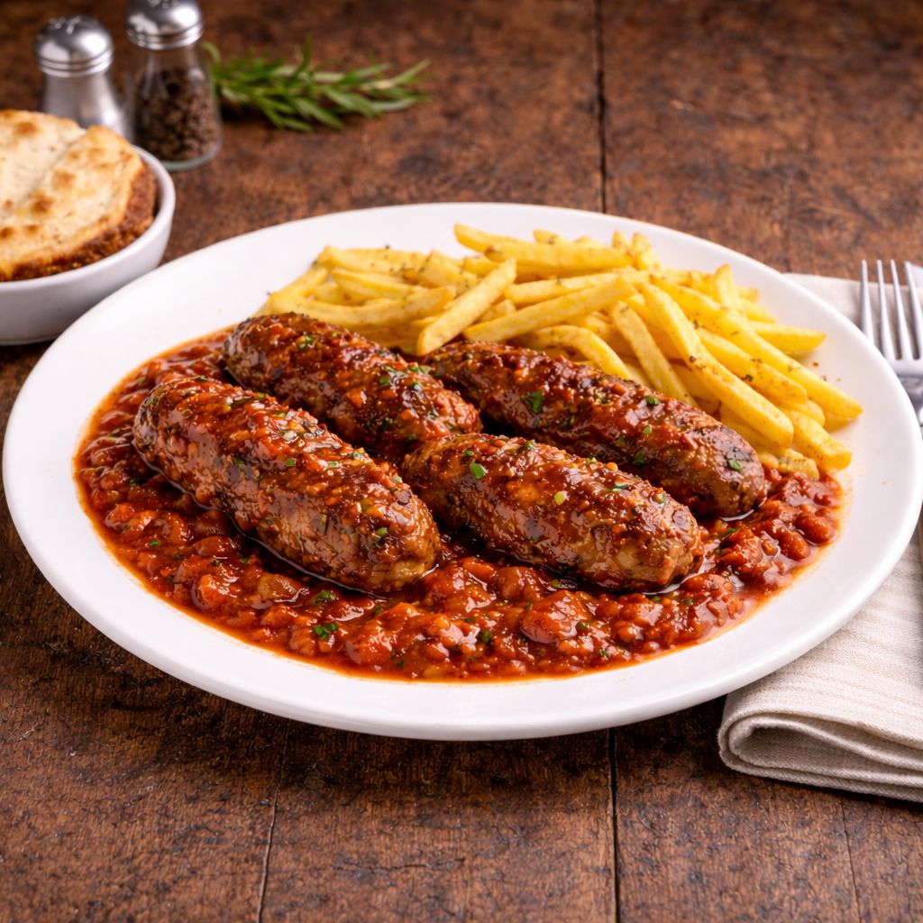 Soutzoukakia (řecké čevapi v rajč. omáčce)