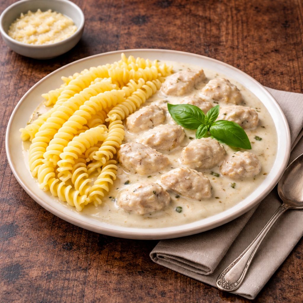 Fusilli pollo alfredo
