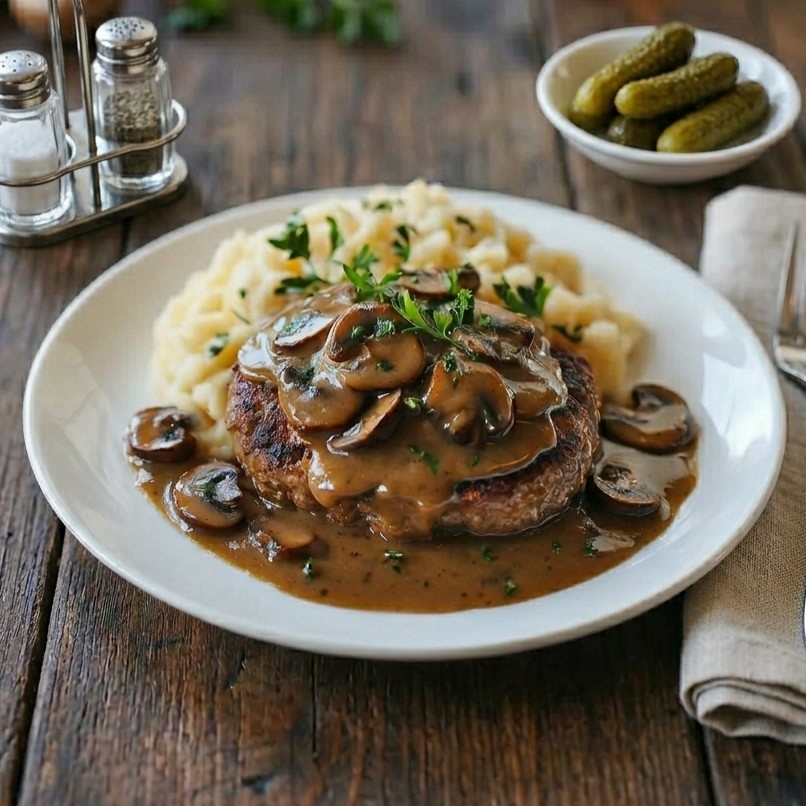 Salisbury steak s houbovou omáčkou