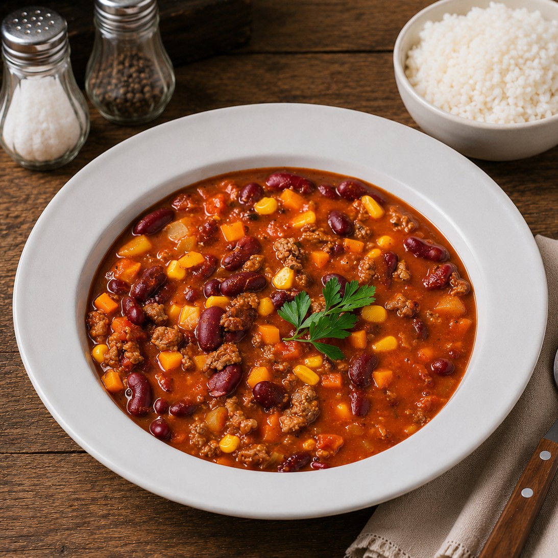 Hovězí chilli con carne s rýží