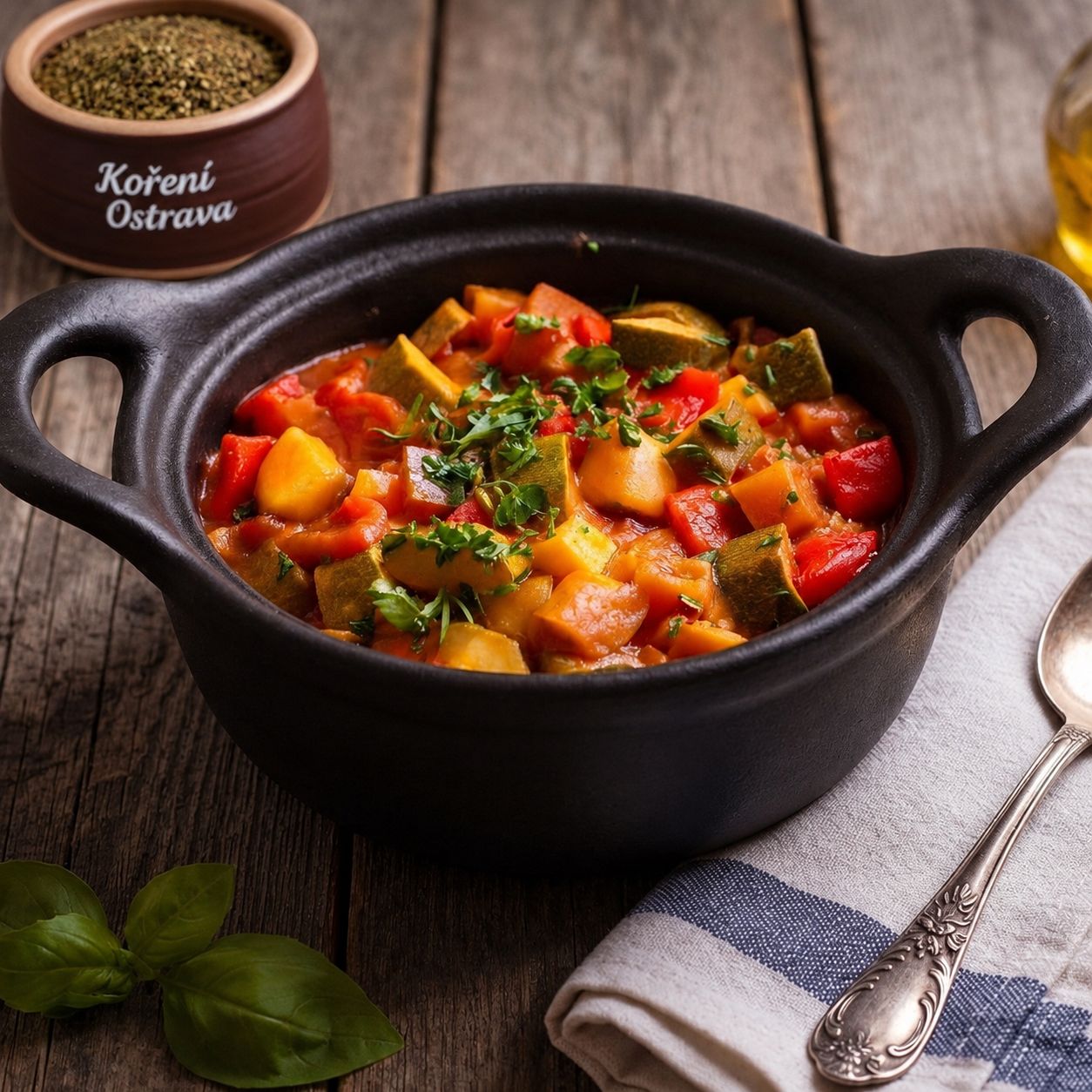 Ratatouille – tradiční francouzský zeleninový pokrm z lilku, cukety, paprik a rajčat.